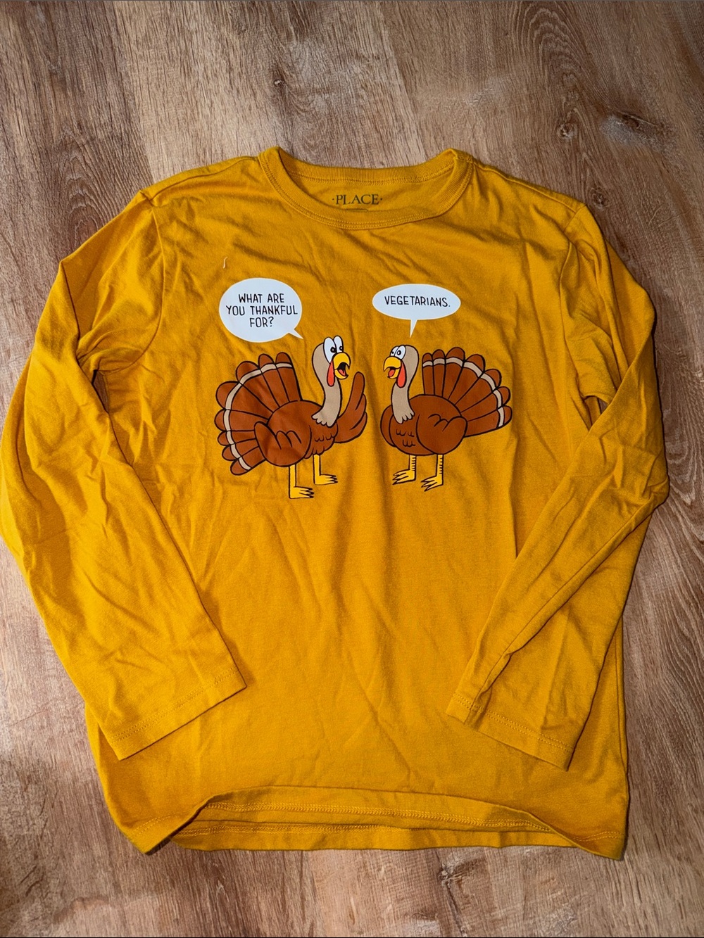 The Children's Place Mustard Yellow Turkey Graphic Long Sleeve Tee size medium